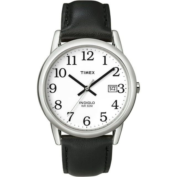 Timex Men's Easy Reader Date Black/Silver/White 35mm Casual Watch, Leather Strap EasyOptionXY LLC
