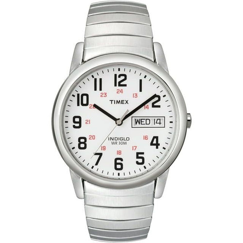 Timex Men's Easy Reader 35mm Day-Date Watch – Silver-Tone Case White Dial with Silver-Tone Expansion Band EasyOptionXY LLC