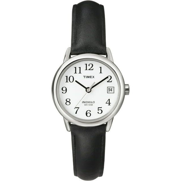 Timex Women's Easy Reader Date Black/Silver/White 25mm Casual Watch, Leather Strap EasyOptionXY LLC