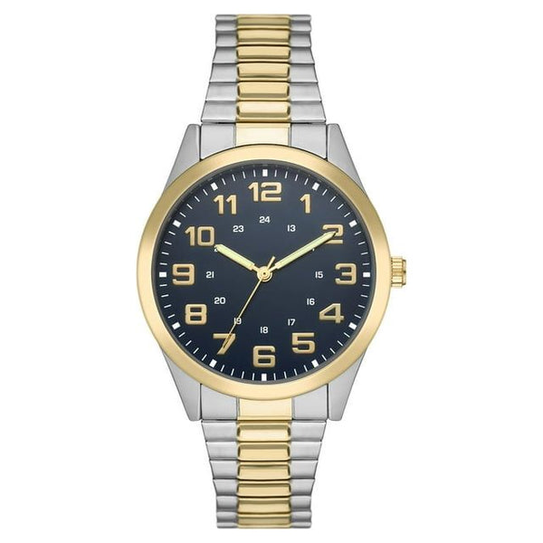 George Men's Watch: 2-Tone Silver/Gold Case, Blue Easy Read Dial, 2-Tone Silver/Gold Expansion Band (FMDOGE043) EasyOptionXY LLC