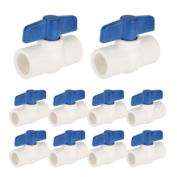 10 Pcs 1/2" PVC Ball Valve, Solvent Weld, Sch. 40