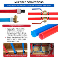 3/4" 2 x100ft, 200ft PEX-A Tubing (Blue & Red), 3/4" Poly Expansion Elbow & Tee & Coupler (15 PCS), Expansion Rings (50 PCS), Pipe Cutter Plumbingsell