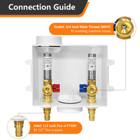 10 Pcs 1/2" PEX Expansion (F1960) Inlet, Washing Machine Outlet Box, with Stainless Steel Water Hammer Arrestor