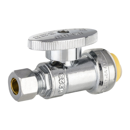 1/2" Push Connect x 3/8" OD Push Fit Straight Stop Valve, 1/4 Turn (Lead Free)