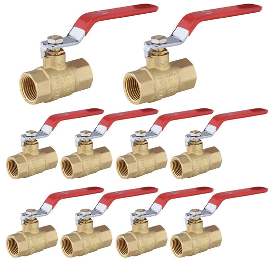10 Pcs 3/4" FNPT Ball Valve, Red (Lead Free)