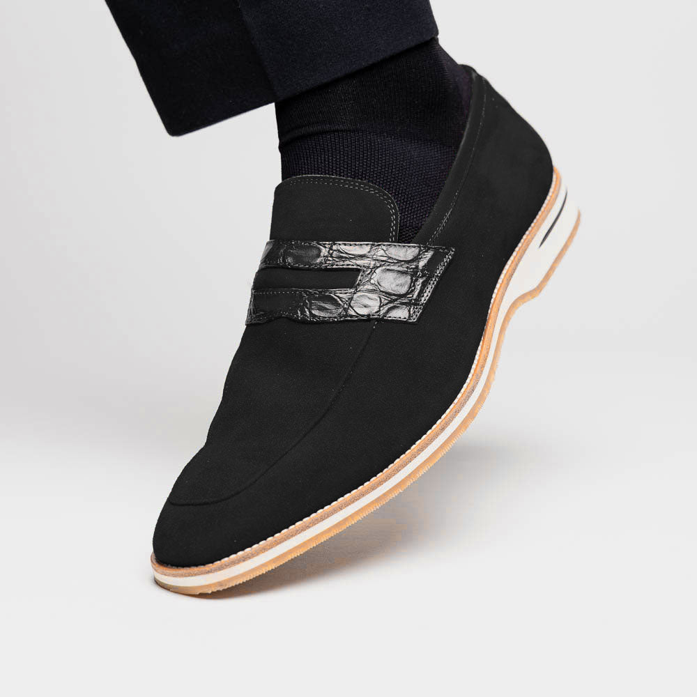 Zelli Italia 11-020-BLK MEO 3 Sueded Goatskin Penny Loafer, Black