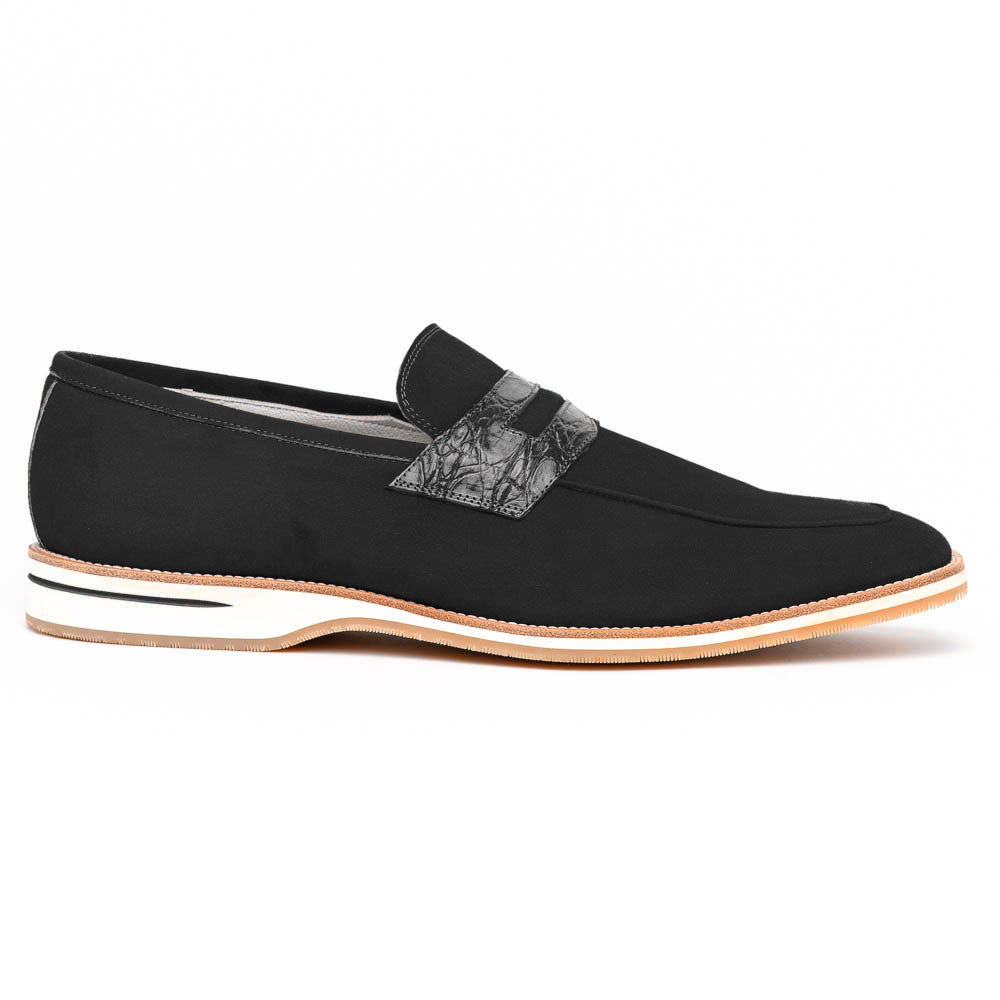 Zelli Italia 11-020-BLK MEO 3 Sueded Goatskin Penny Loafer, Black