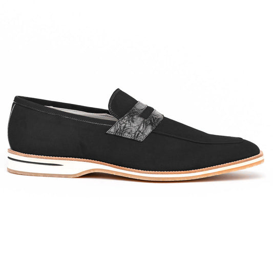 Zelli Italia 11-020-BLK MEO 3 Sueded Goatskin Penny Loafer, Black