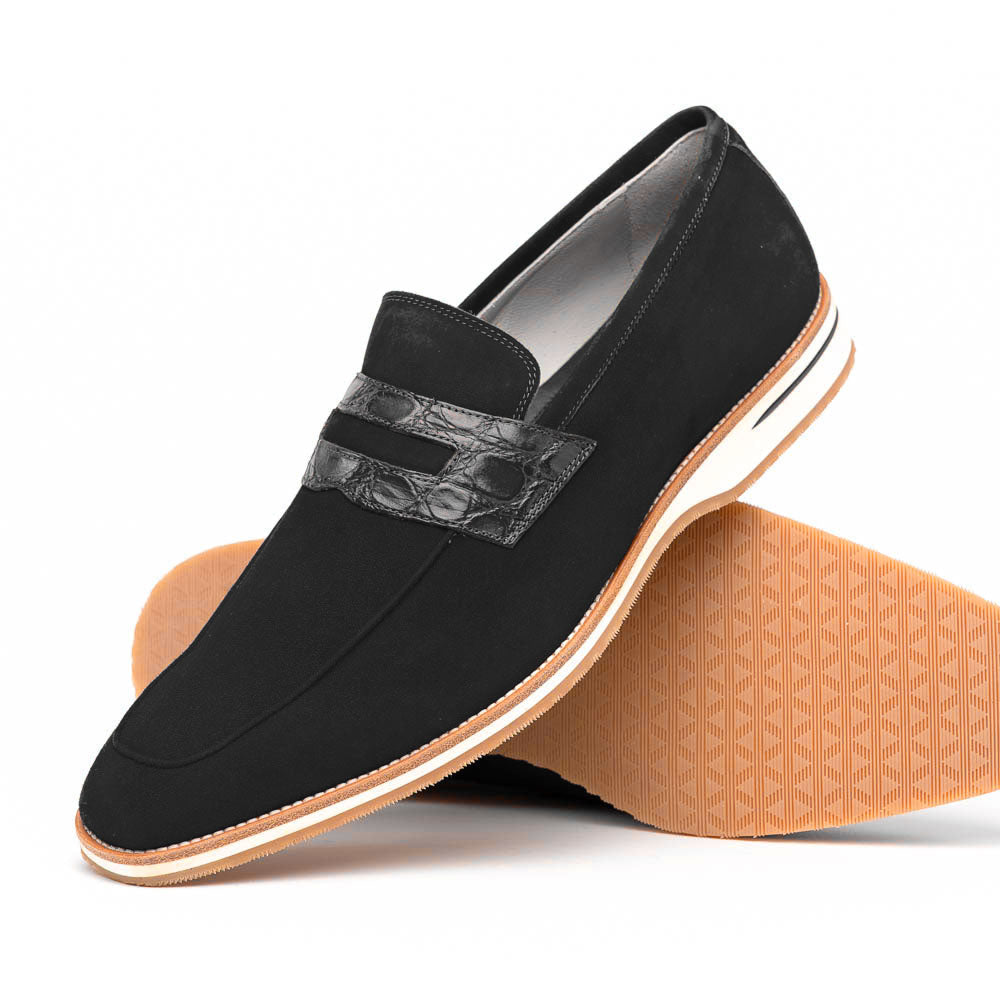 Zelli Italia 11-020-BLK MEO 3 Sueded Goatskin Penny Loafer, Black