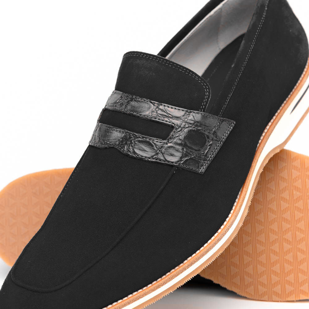 Zelli Italia 11-020-BLK MEO 3 Sueded Goatskin Penny Loafer, Black