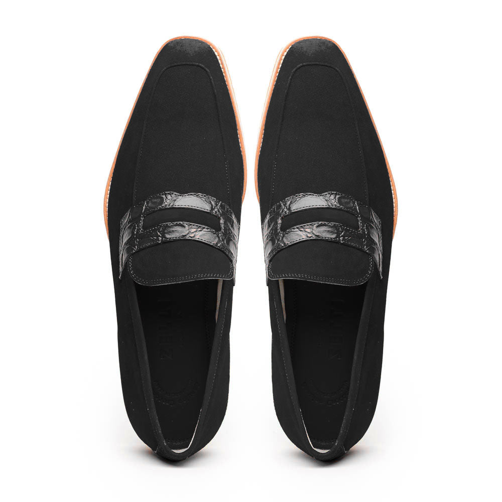 Zelli Italia 11-020-BLK MEO 3 Sueded Goatskin Penny Loafer, Black
