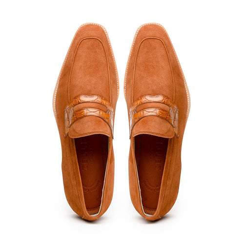 11-020-CGN MEO 3 Sueded Goatskin Penny Loafer, Cognac Zelli Italia