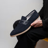 11-020-NVY MEO 3 Sueded Goatskin Penny Loafer, Navy Zelli Italia