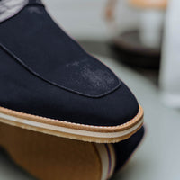 11-020-NVY MEO 3 Sueded Goatskin Penny Loafer, Navy Zelli Italia
