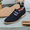 11-020-NVY MEO 3 Sueded Goatskin Penny Loafer, Navy Zelli Italia
