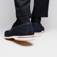 11-020-NVY MEO 3 Sueded Goatskin Penny Loafer, Navy Zelli Italia