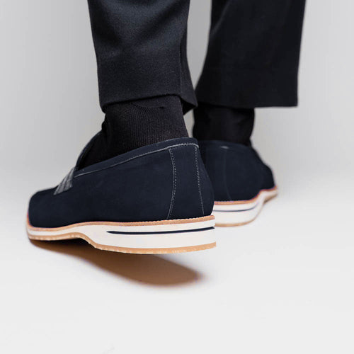 11-020-NVY MEO 3 Sueded Goatskin Penny Loafer, Navy Zelli Italia