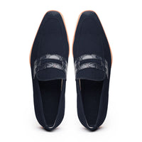 11-020-NVY MEO 3 Sueded Goatskin Penny Loafer, Navy Zelli Italia