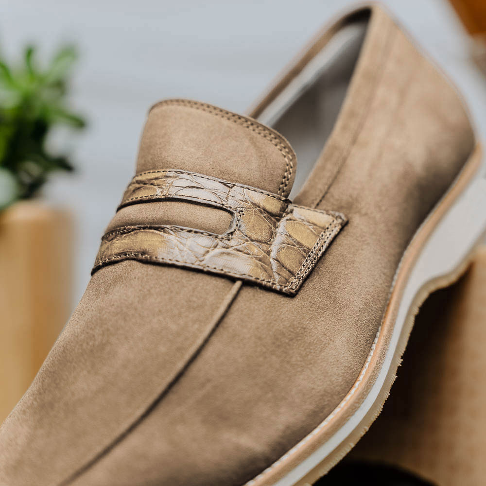 Zelli Italia 11-020-TPE MEO 3 Sueded Goatskin Penny Loafer, Taupe