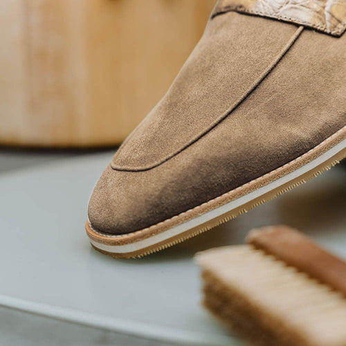 Zelli Italia 11-020-TPE MEO 3 Sueded Goatskin Penny Loafer, Taupe