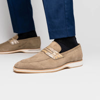 Zelli Italia 11-020-TPE MEO 3 Sueded Goatskin Penny Loafer, Taupe