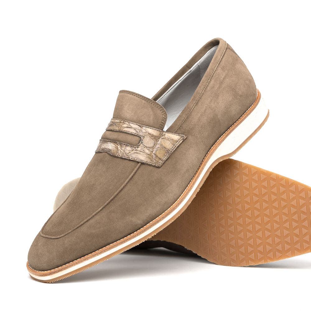 Zelli Italia 11-020-TPE MEO 3 Sueded Goatskin Penny Loafer, Taupe