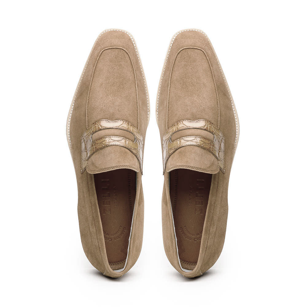 Zelli Italia 11-020-TPE MEO 3 Sueded Goatskin Penny Loafer, Taupe