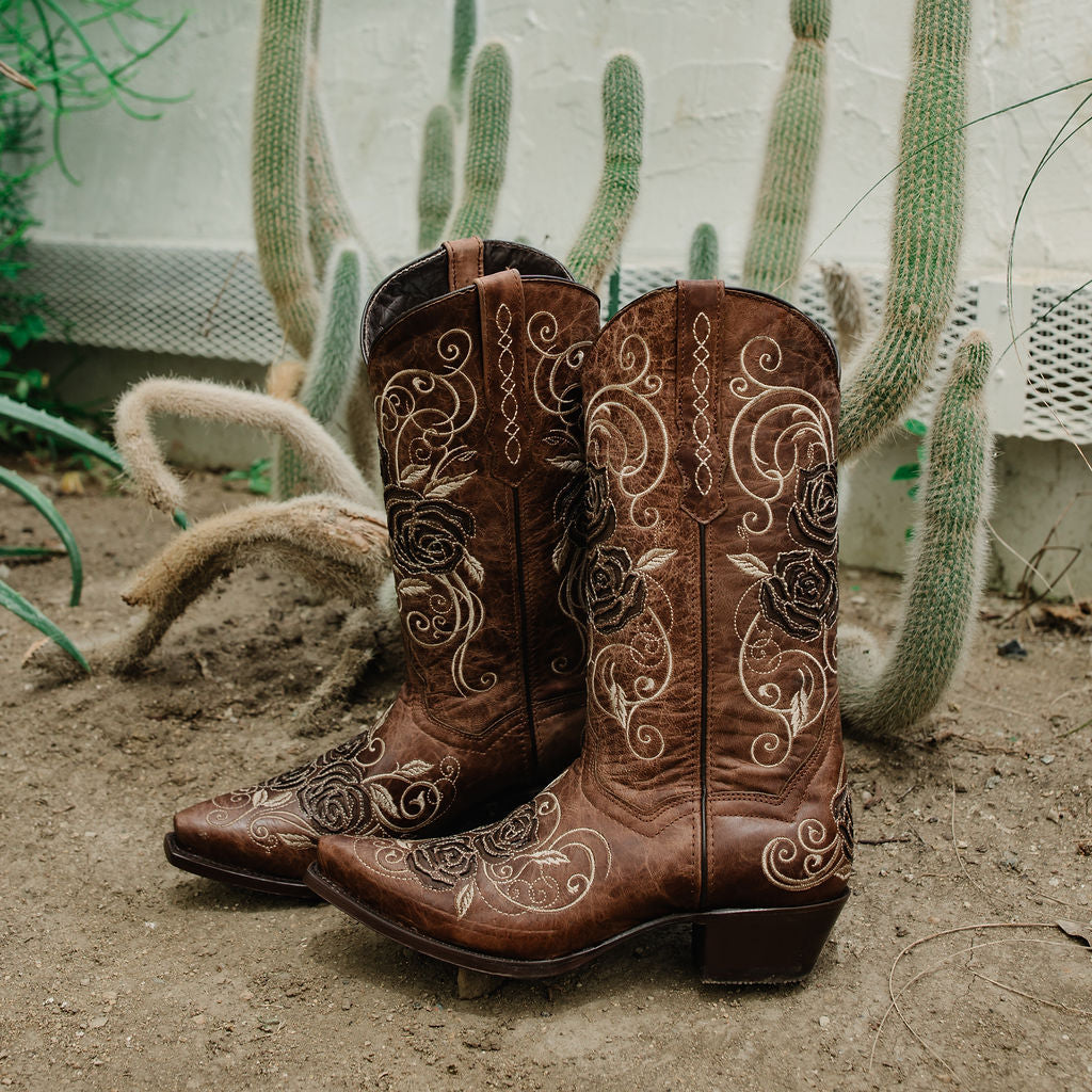 Soto Boots Soto Boots Tan Rose Inlayed Women's Cowgirl Boots (M50032)