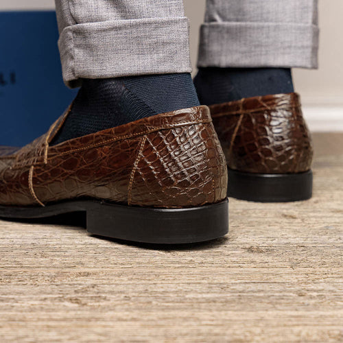 11-201-CGM ROMA Crocodile Penny Loafer, Cognac Zelli Italia