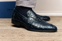 11-201-NVY ROMA Crocodile Penny Loafer, Navy Zelli Italia
