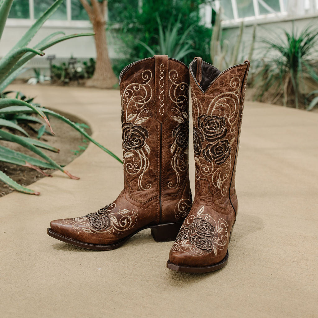 Soto Boots Soto Boots Tan Rose Inlayed Women's Cowgirl Boots (M50032)