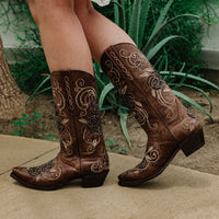 Soto Boots Soto Boots Tan Rose Inlayed Women's Cowgirl Boots (M50032)