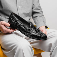 11-582-BLK FRANCO Crocodile Tassel Loafer, Black Zelli Italia