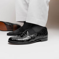 11-582-BLK FRANCO Crocodile Tassel Loafer, Black Zelli Italia