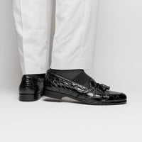 11-582-BLK FRANCO Crocodile Tassel Loafer, Black Zelli Italia
