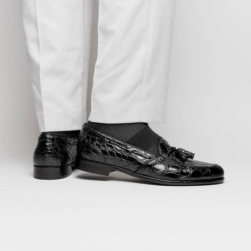 11-582-BLK FRANCO Crocodile Tassel Loafer, Black Zelli Italia