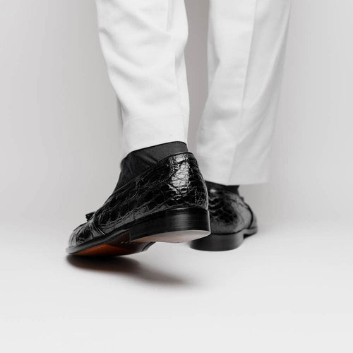 11-582-BLK FRANCO Crocodile Tassel Loafer, Black Zelli Italia