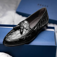 11-582-BLK FRANCO Crocodile Tassel Loafer, Black Zelli Italia
