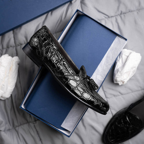 11-582-BLK FRANCO Crocodile Tassel Loafer, Black Zelli Italia