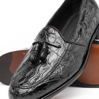 11-582-BLK FRANCO Crocodile Tassel Loafer, Black Zelli Italia
