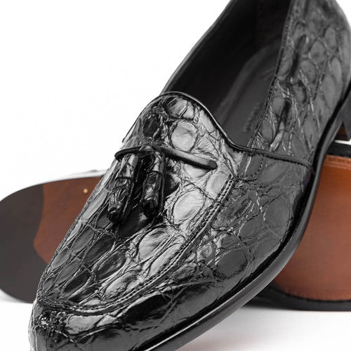 11-582-BLK FRANCO Crocodile Tassel Loafer, Black Zelli Italia