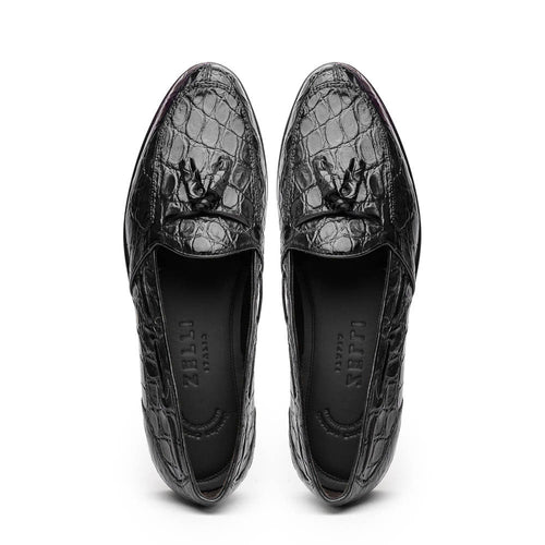 11-582-BLK FRANCO Crocodile Tassel Loafer, Black Zelli Italia
