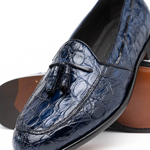 11-582-NVY FRANCO Crocodile Tassel Loafer, Navy Zelli Italia