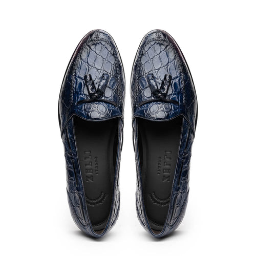 11-582-NVY FRANCO Crocodile Tassel Loafer, Navy Zelli Italia