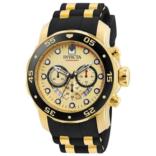 Invicta Pro Diver Chronograph Gold Dial Black Polyurethane Men's Watch 17566 EasyOptionXY LLC
