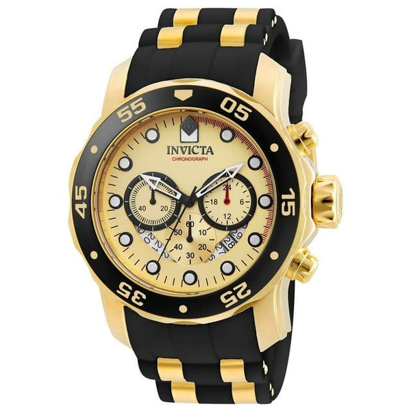 Invicta Pro Diver Chronograph Gold Dial Black Polyurethane Men's Watch 17566 EasyOptionXY LLC
