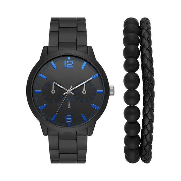 George Men's Watch Set: Black Case, Black Dial, Black 3 Link Bracelet, 2 Acessory Bracelets (FMDXGE039) EasyOptionXY LLC