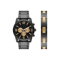 GEORGE Men's Two-tone Black and Gold Watch Set, 2 Piece Watch and Bracelet Set(FMDXGE036) EasyOptionXY LLC