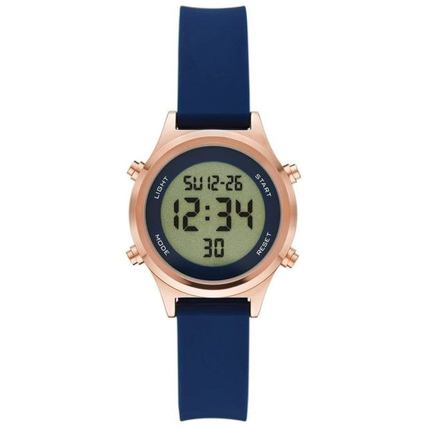 Time and Tru Women's Rose Gold Tone Digital Watch with Navy Silicone Strap EasyOptionXY LLC
