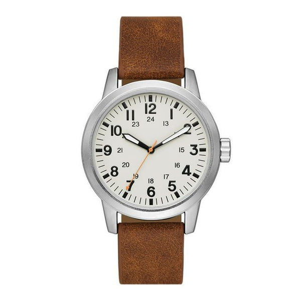 George Men's Watch: Matte Silver Tone Case, Off White Easy Read Dial, Tan Vegan Leather Band (FMDOGE048) EasyOptionXY LLC
